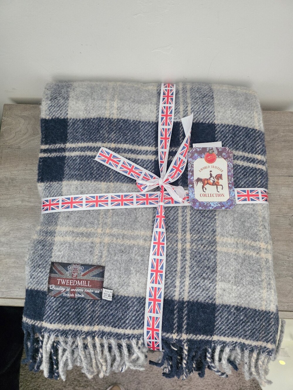 Tweedmill Pure Wool Fringe Tartan Plaid Throw Blanket Navy British Made
